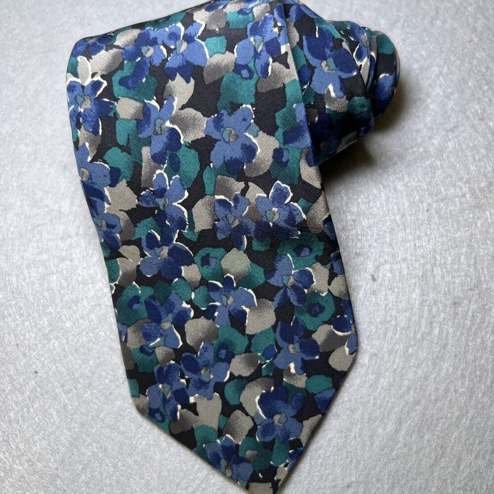 Givenchy Monsieur Silk Tie Blue Abstract Floral Print Necktie